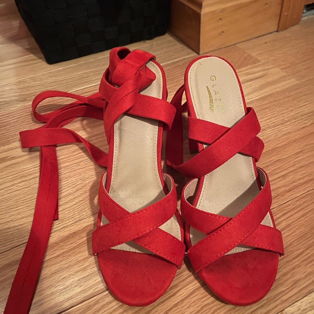 red lace up heels